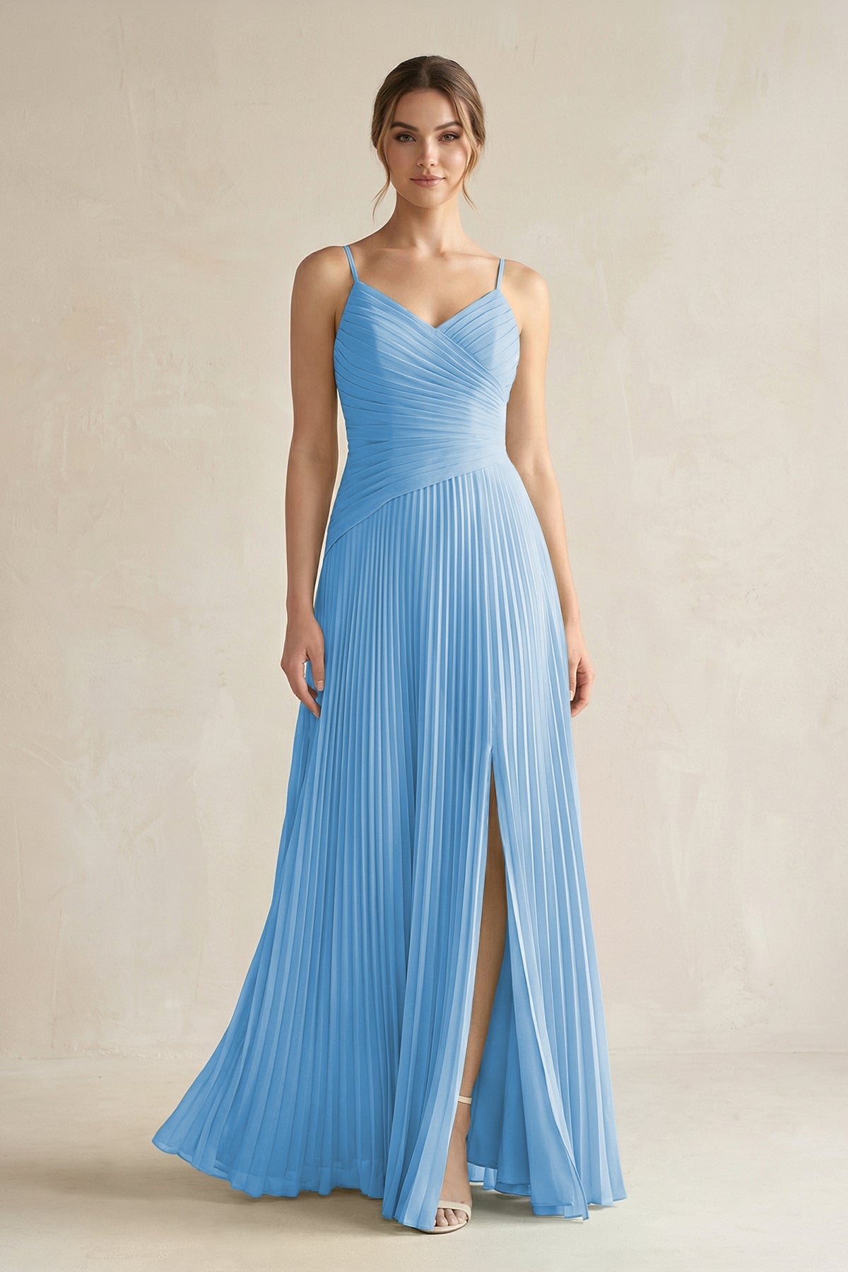 Pleated A-Line Long Chiffon Bridesmaid Dress in Steel Blue, Steel Blue / 22 Pleated A-Line Long Chiffon Bridesmaid Dress in Steel Blue, Steel Blue / 22