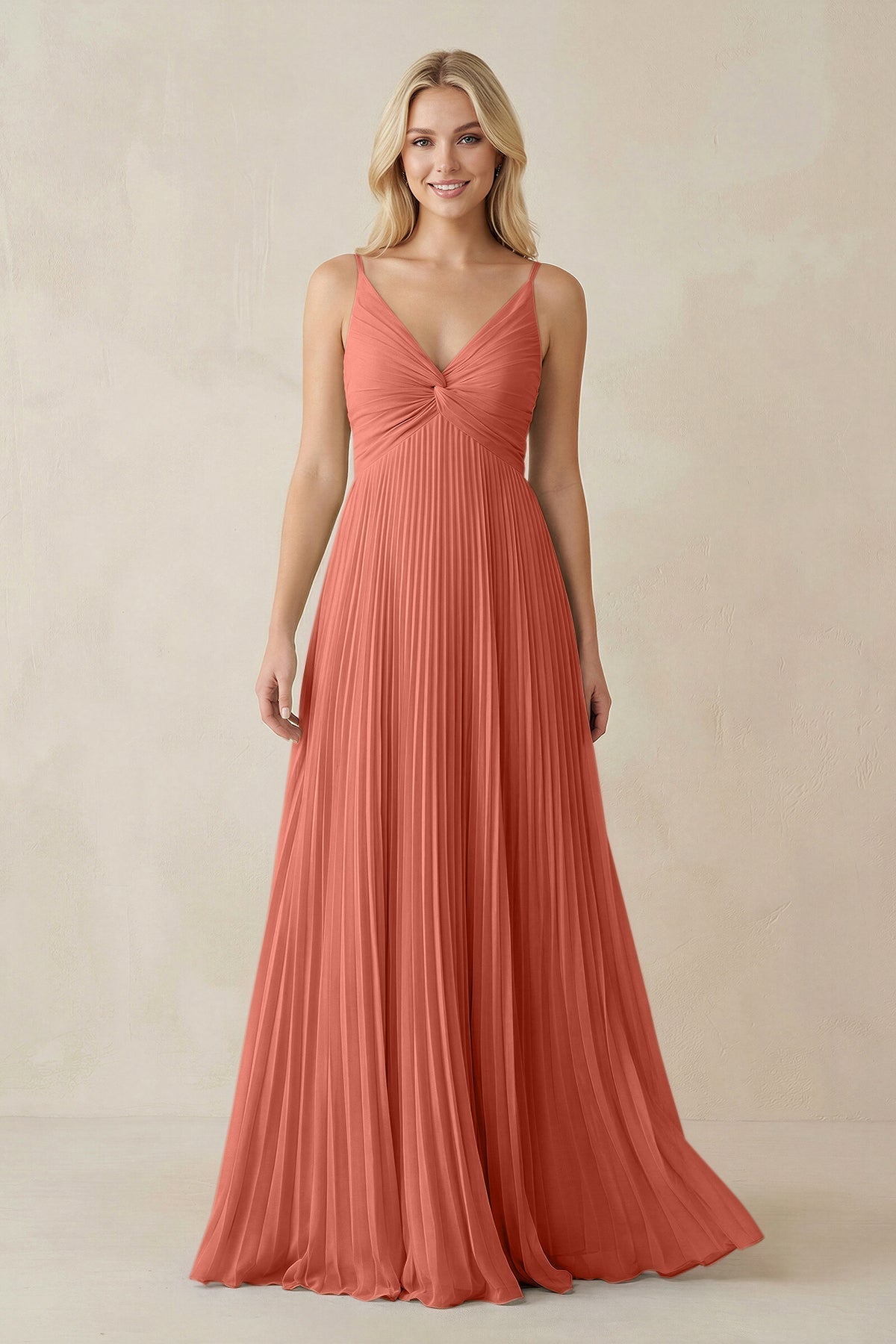 KissProm Pleated V-Neck A-Line Chiffon Bridesmaid Dress in Wild Rose, Wild Rose / 26
