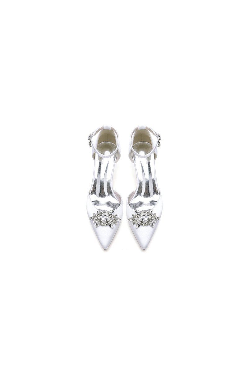 Pointed Toe Ankle Strap Chunky Heel With Rhinestone - KissProm