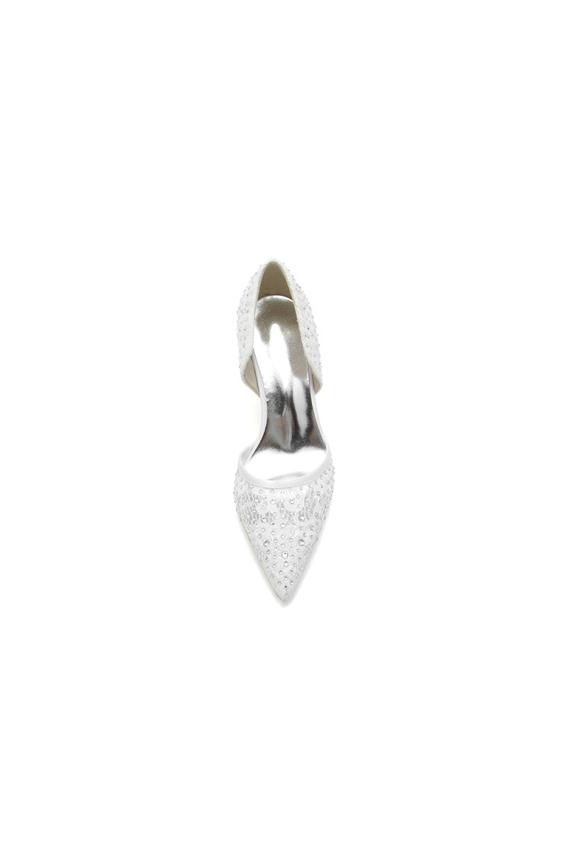 Pointed Toe Beaded Lace Wedding Stiletto Heels - KissProm