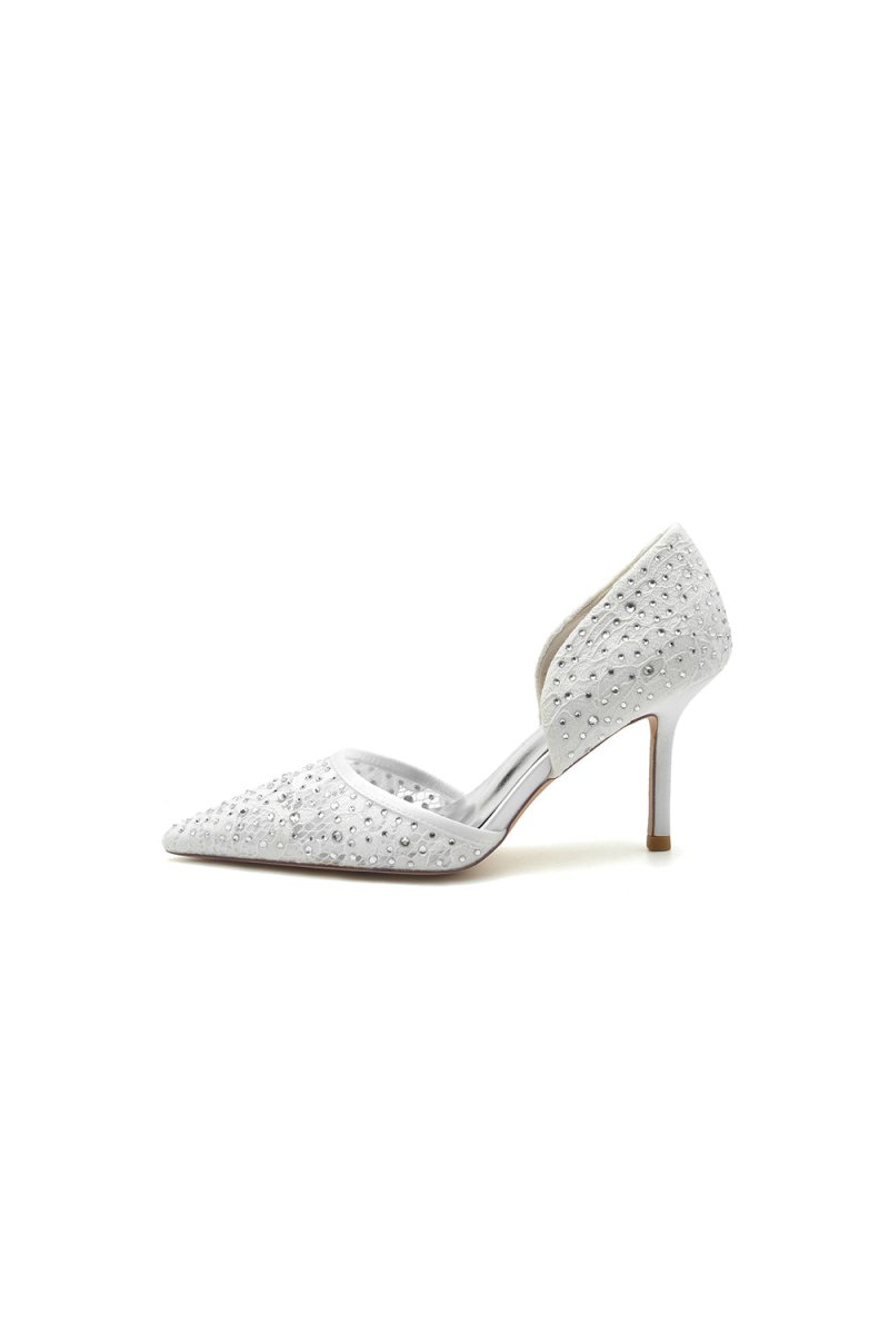 Pointed Toe Beaded Lace Wedding Stiletto Heels - KissProm