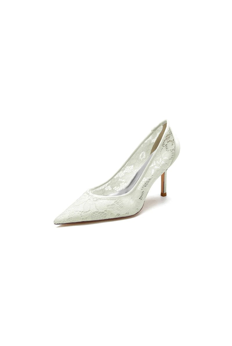 Pointed Toe Bridal Heels with Lace - KissProm