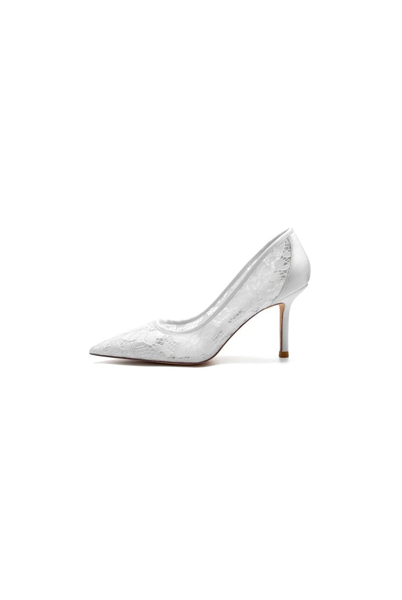 Pointed Toe Bridal Heels with Lace - KissProm