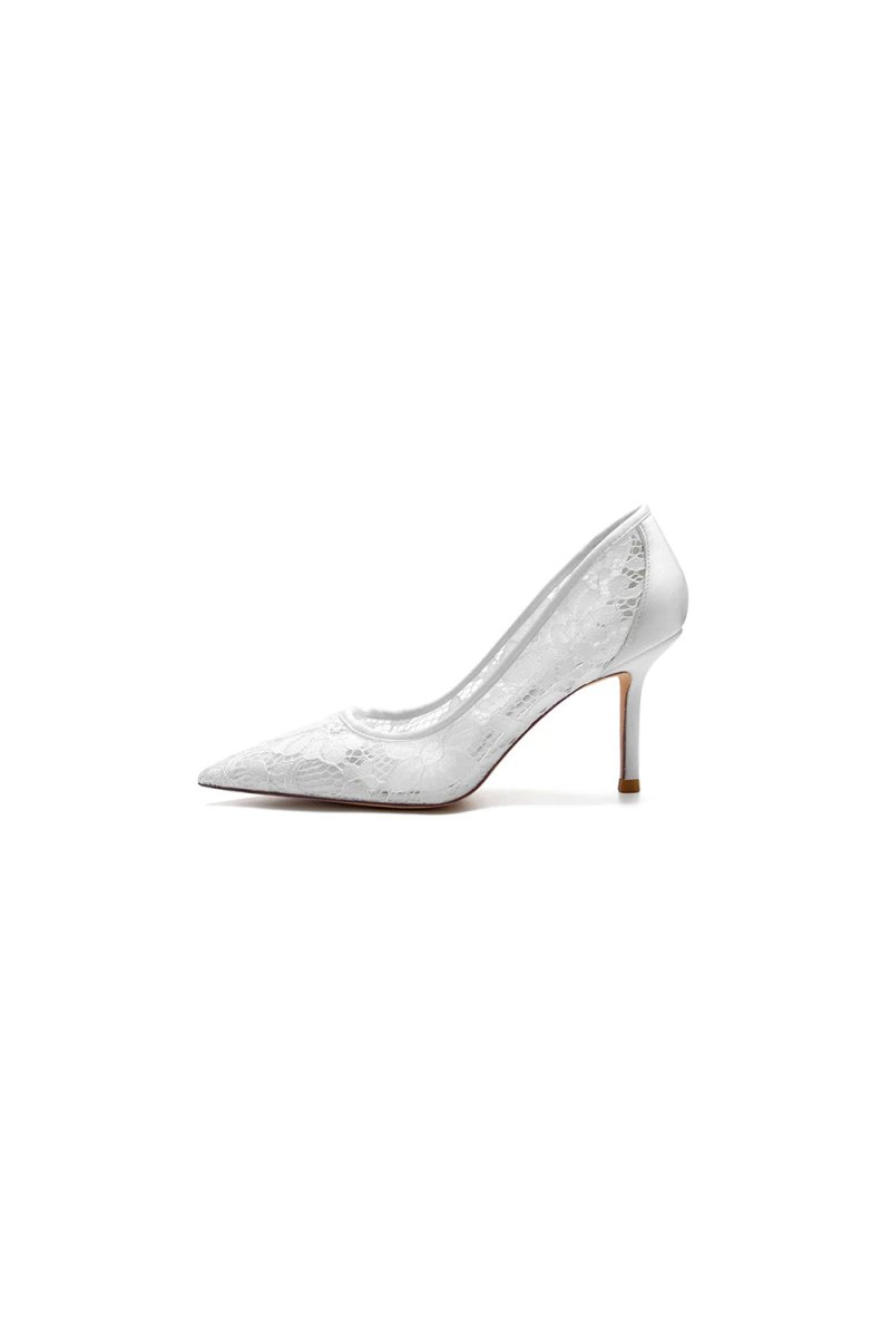 Pointed Toe Bridal Heels with Lace - KissProm