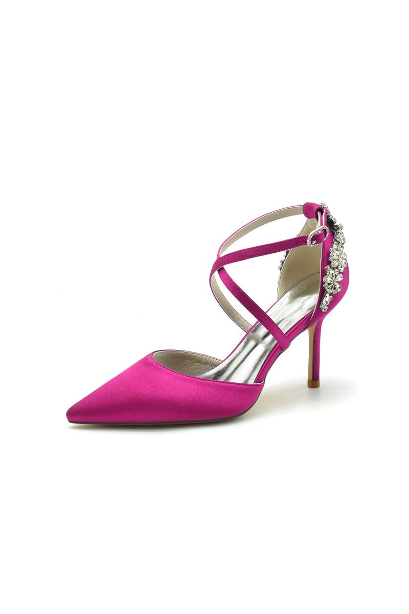 Pointed Toe Cross Strap With Rhinestones Stiletto Heels - KissProm