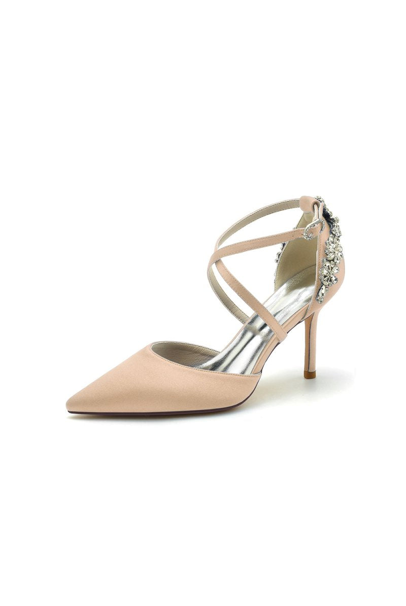 Pointed Toe Cross Strap With Rhinestones Stiletto Heels - KissProm