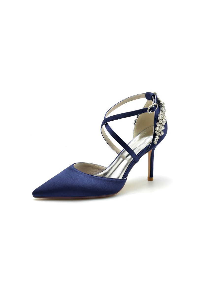 Pointed Toe Cross Strap With Rhinestones Stiletto Heels - KissProm