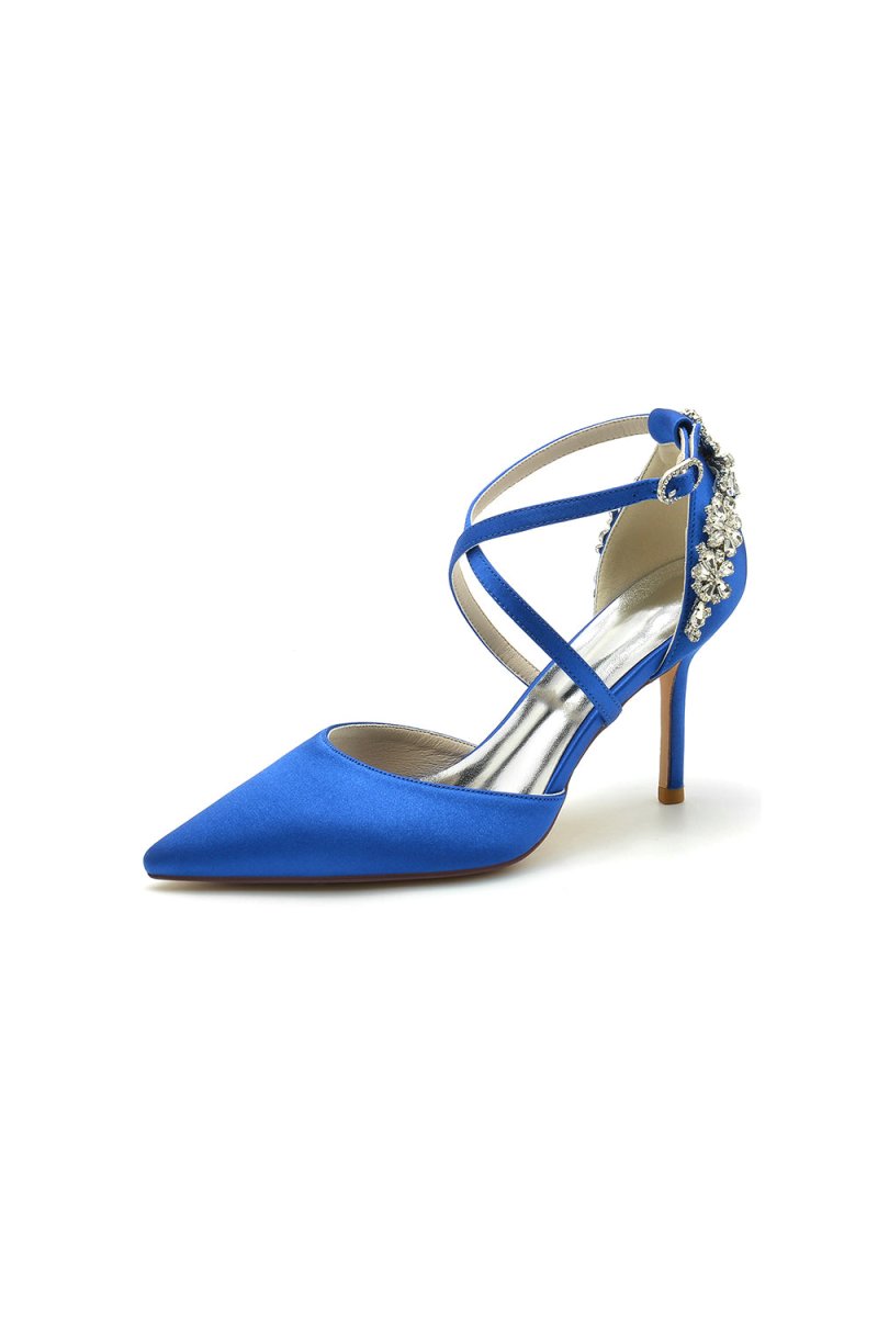 Pointed Toe Cross Strap With Rhinestones Stiletto Heels - KissProm