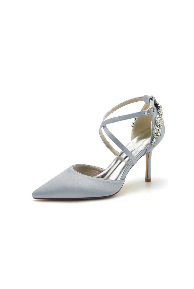 Pointed Toe Cross Strap With Rhinestones Stiletto Heels - KissProm