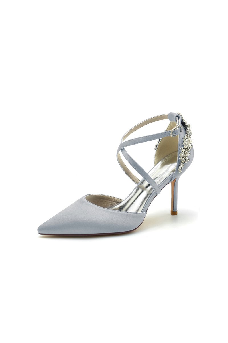 Pointed Toe Cross Strap With Rhinestones Stiletto Heels - KissProm