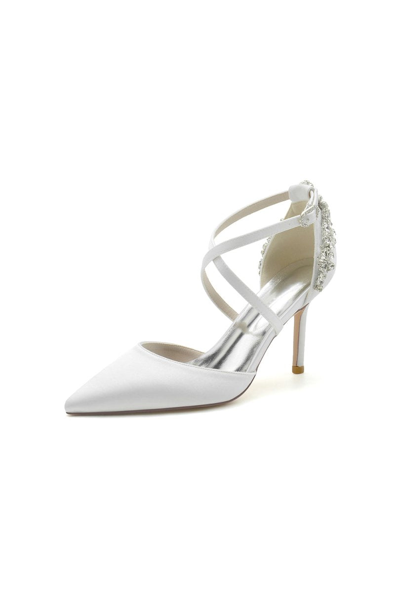Pointed Toe Cross Strap With Rhinestones Stiletto Heels - KissProm