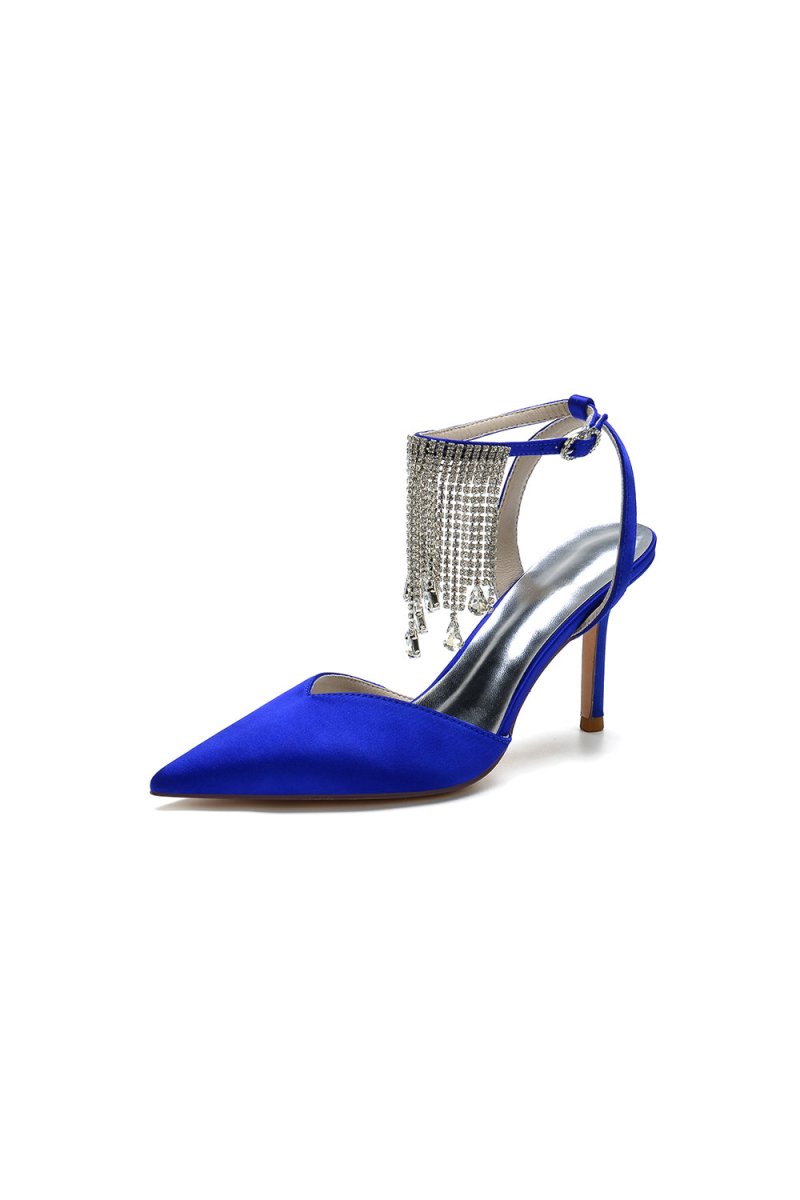 Pointed Toe Crystal Tassel Strap Heels - KissProm