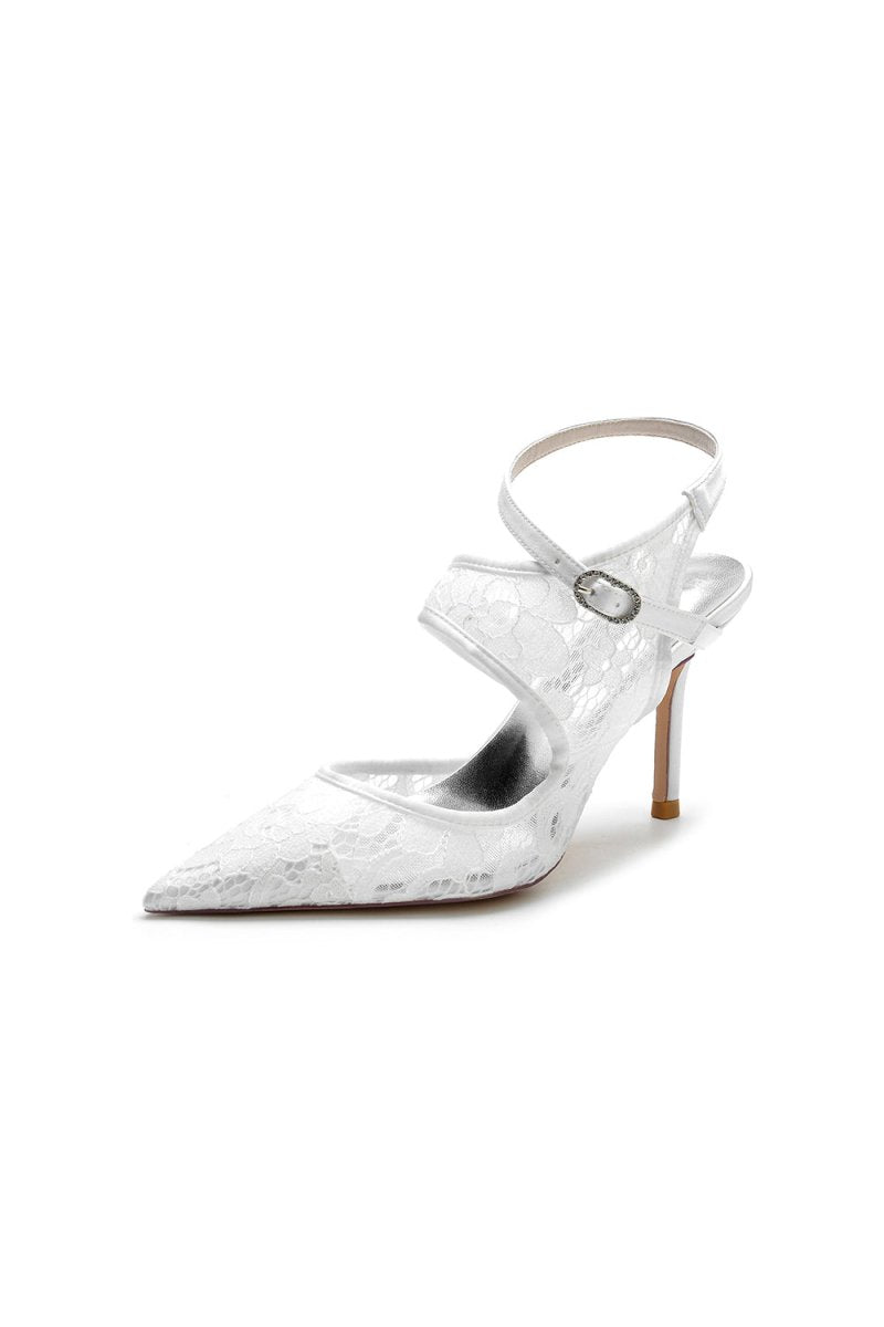 White Bridal Heels with Lace Appliques - KissProm