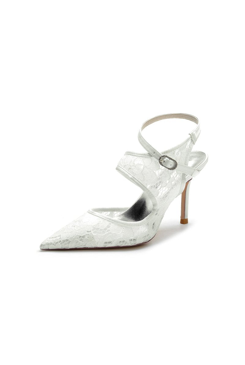 White Bridal Heels with Lace Appliques - KissProm