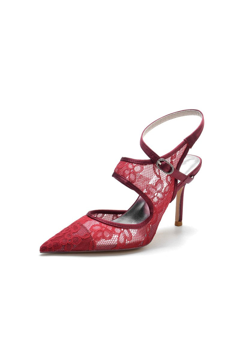 White Bridal Heels with Lace Appliques - KissProm