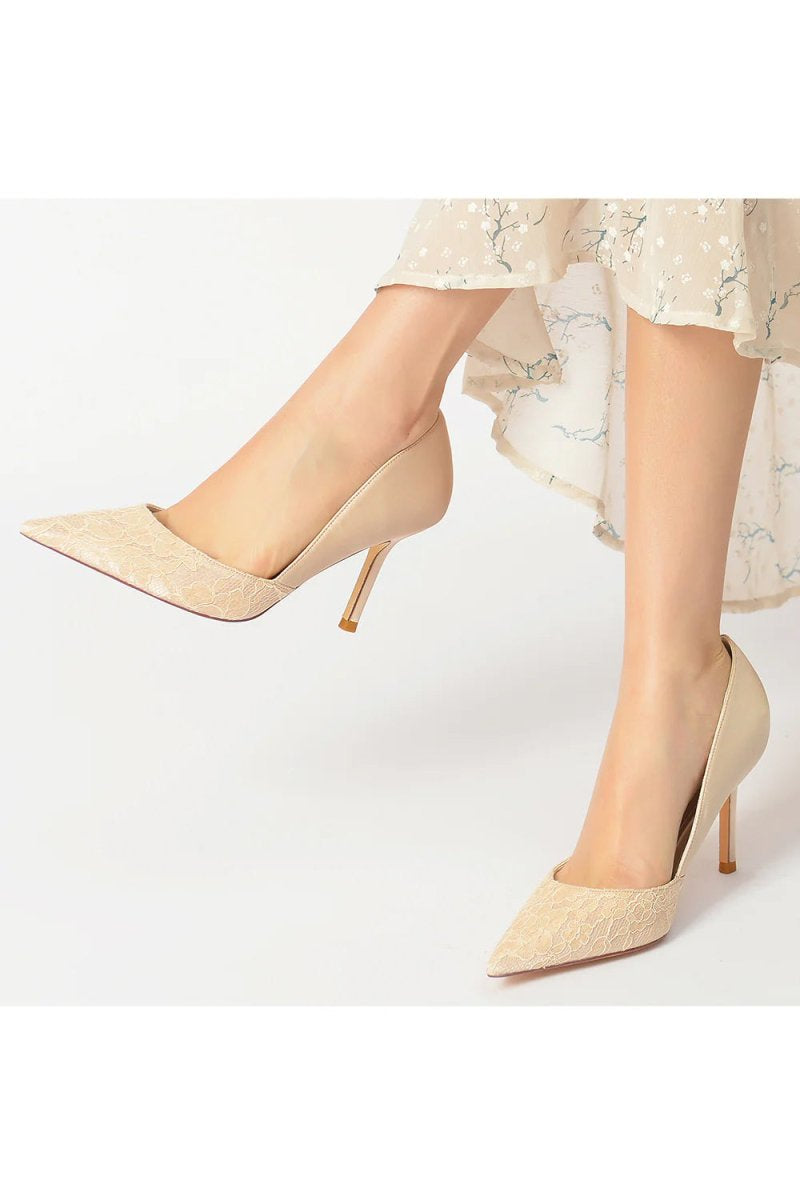 Pointed Toe Lace Pattern Stiletto Heels - KissProm