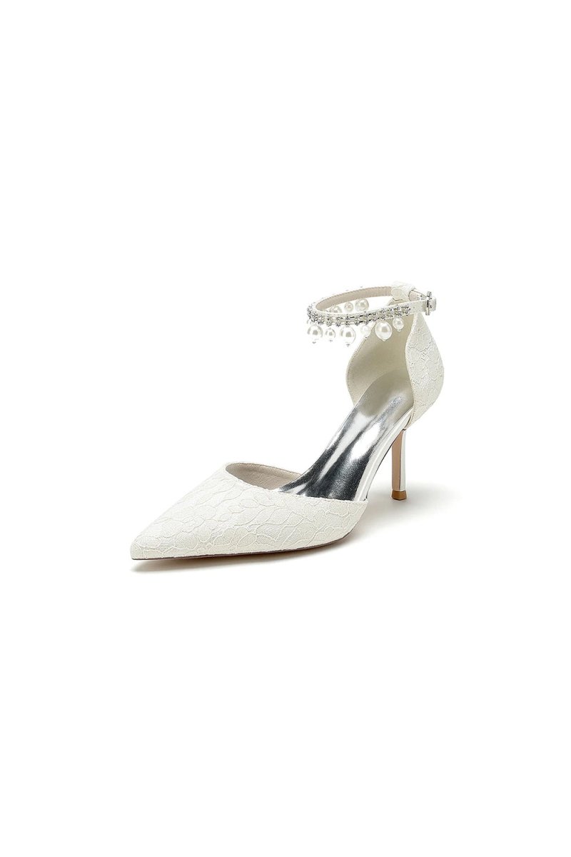 Pointed Toe Bridal Heels Pearl Strap - KissProm