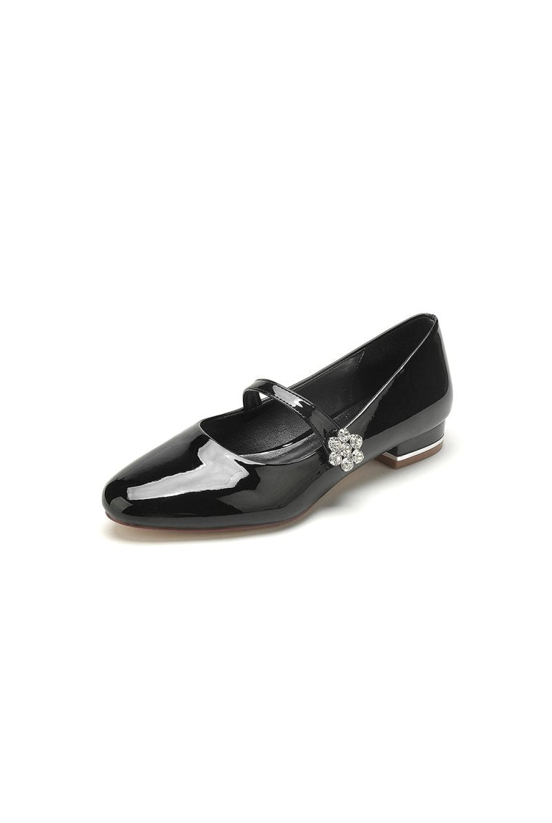 Pointed Toe Patent Leather Beaded Low Heels - KissProm