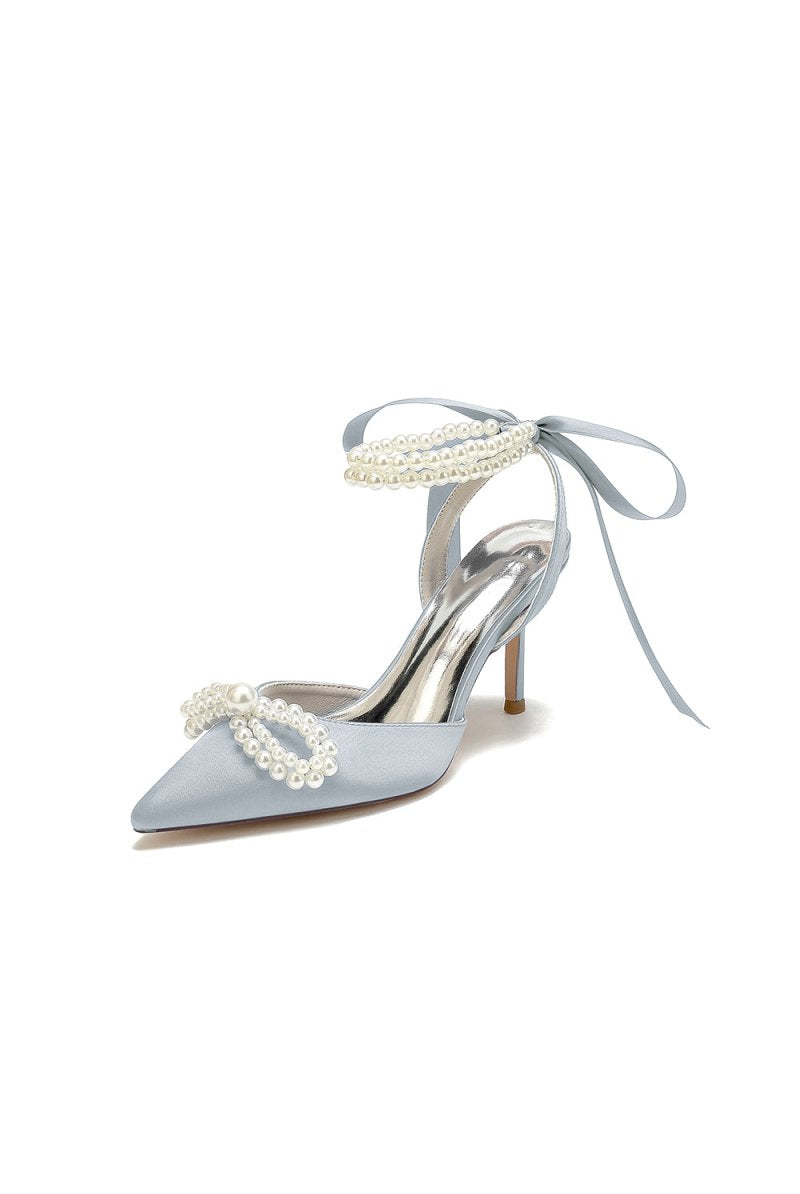 Pointed Toe Pearl Strap with Ribbon Tie - KissProm