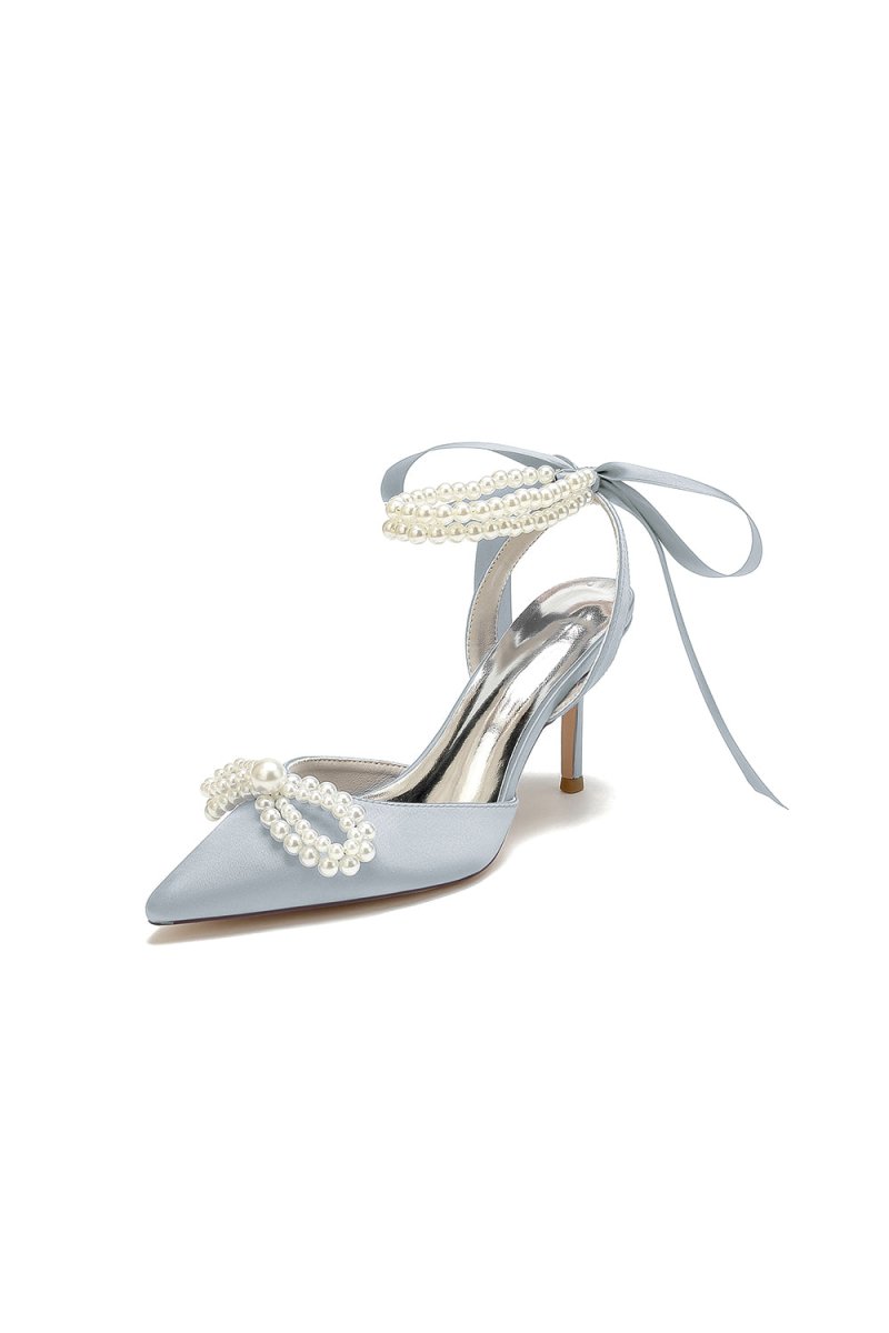 Pointed Toe Pearl Strap with Ribbon Tie - KissProm