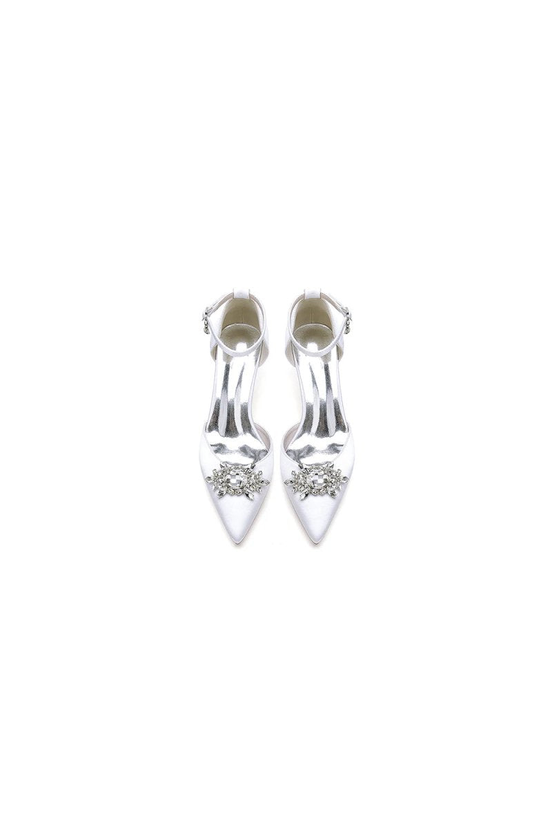 Pointed Toe Rhinestone Ankle Strap Kitten Heels - KissProm