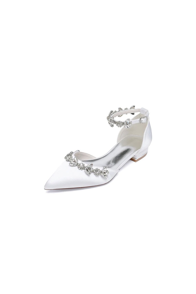 Pointed Toe Rhinestone Beaded Ankle Strap Kitten Heels - KissProm