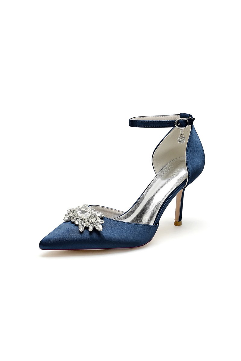 White Pointed Toe with Rhinestone Flower - KissProm