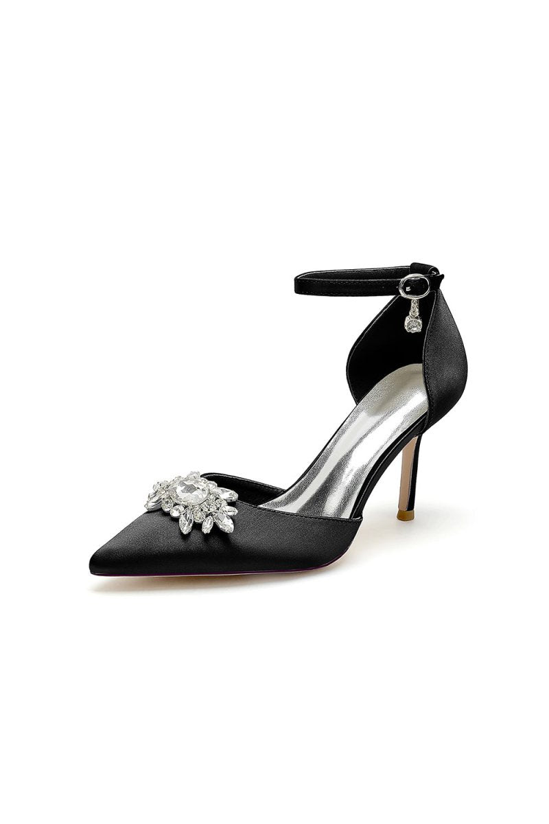 White Pointed Toe with Rhinestone Flower - KissProm