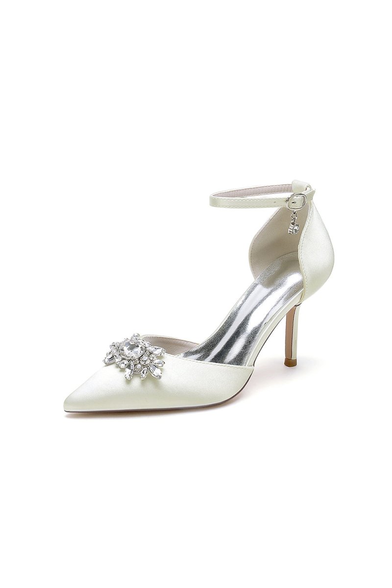 White Pointed Toe with Rhinestone Flower - KissProm