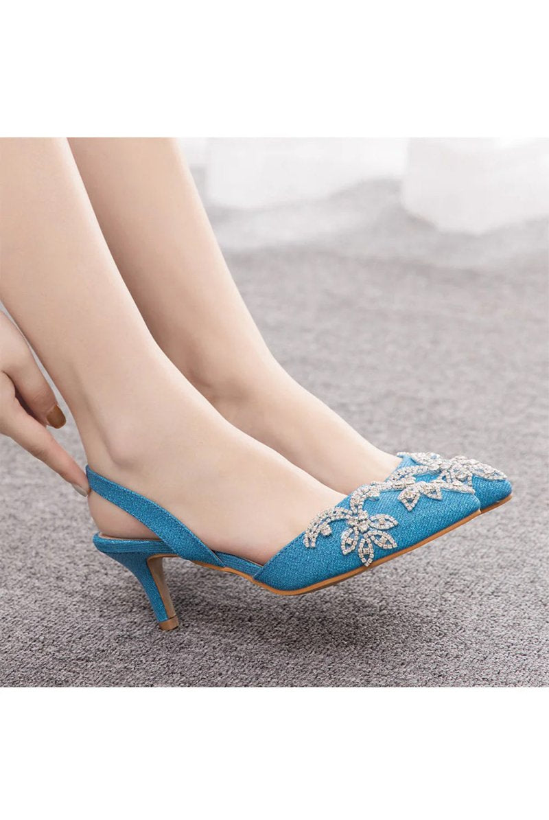 Pointed Toe rhinestone Glitter Slingback Pumps - KissProm
