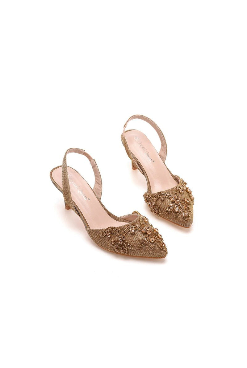 Pointed Toe rhinestone Glitter Slingback Pumps - KissProm
