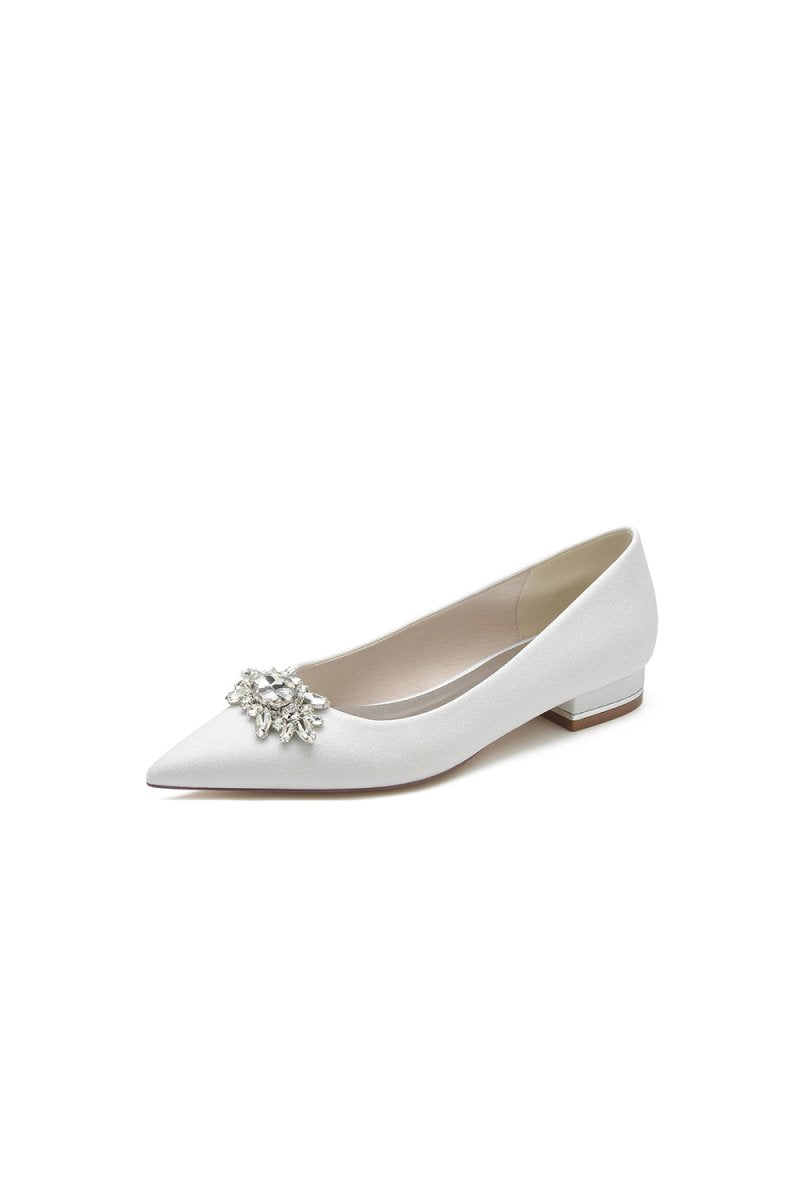 Pointed Toe Rhinestone Slip - on Low Heels - KissProm