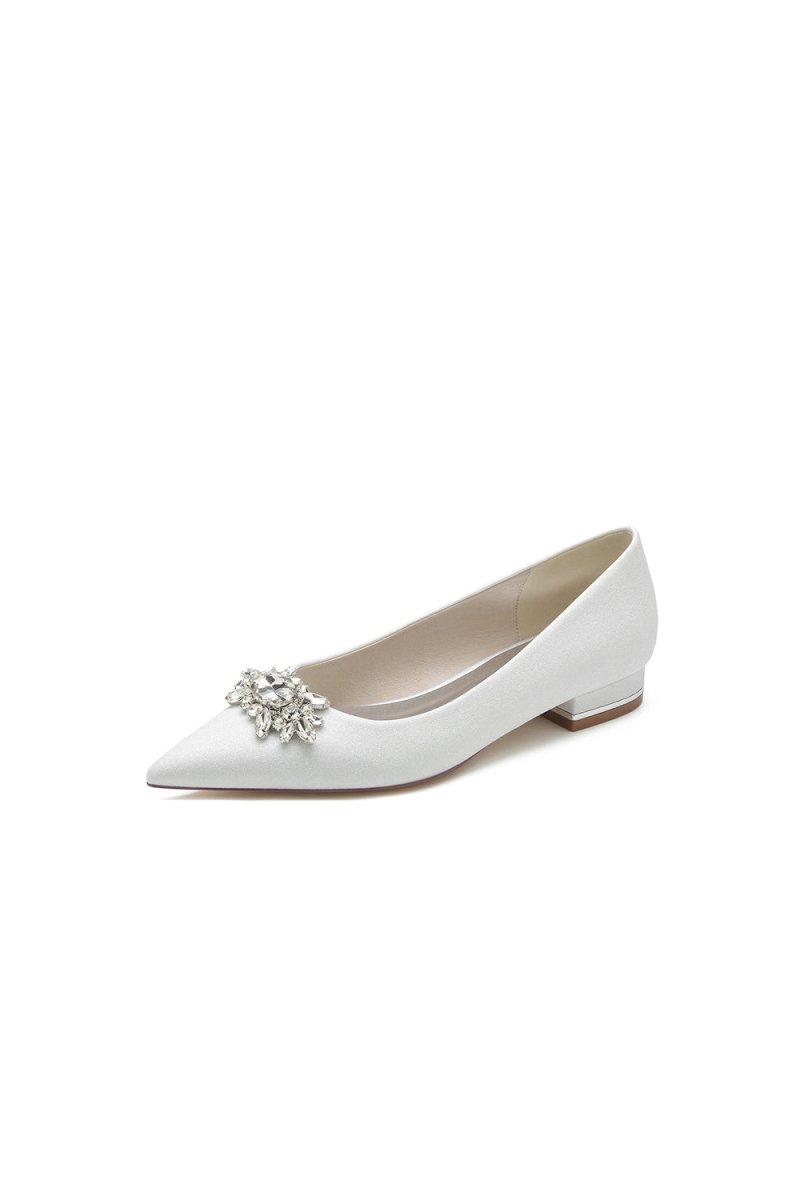 Pointed Toe Rhinestone Slip - on Low Heels - KissProm