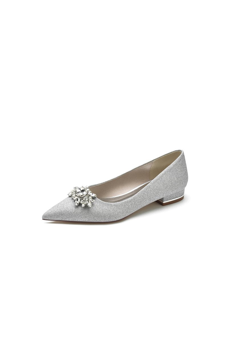 Pointed Toe Rhinestone Slip - on Low Heels - KissProm