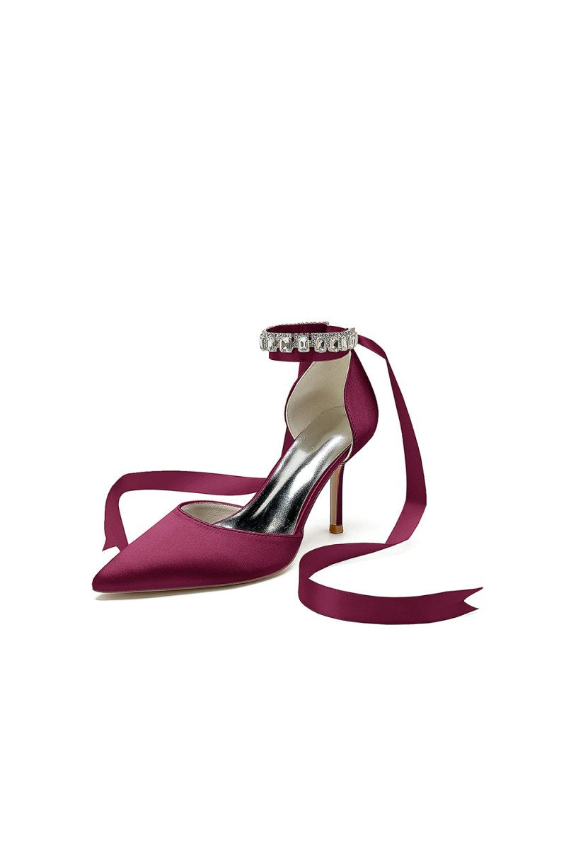 Pointed Toe Stiletto Heels with Ribbon Tie - KissProm
