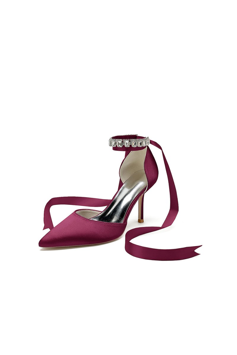 Pointed Toe Stiletto Heels with Ribbon Tie - KissProm