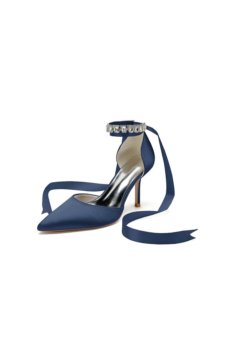 Pointed Toe Stiletto Heels with Ribbon Tie - KissProm
