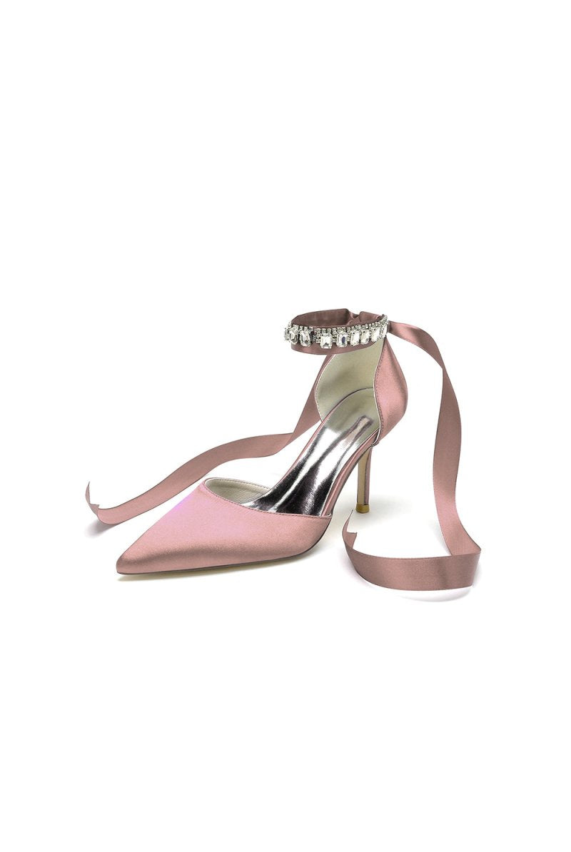 Pointed Toe Stiletto Heels with Ribbon Tie - KissProm