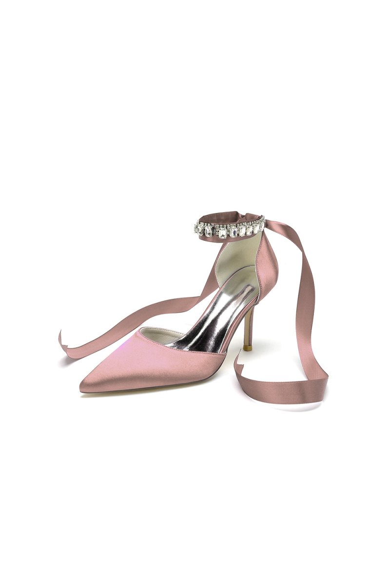 Pointed Toe Stiletto Heels with Ribbon Tie - KissProm