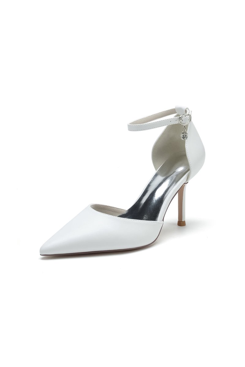 Pointed Toe Sexy Ankle Strap White Satin Wedding Shoes - KissProm
