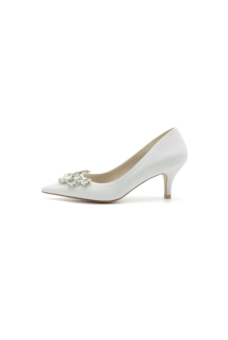 Pointed Toe Silver Wedding Shoes with Rhinestone - KissProm
