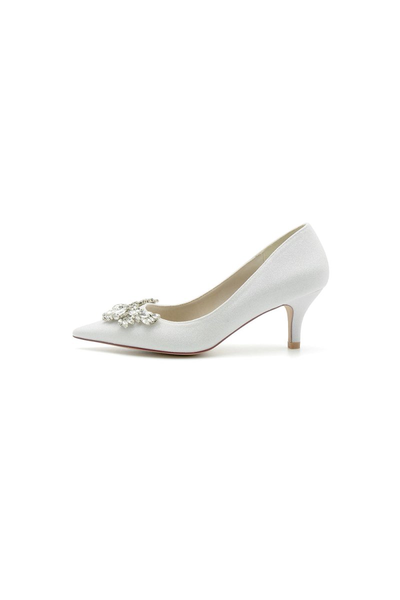 Pointed Toe Silver Wedding Shoes with Rhinestone - KissProm
