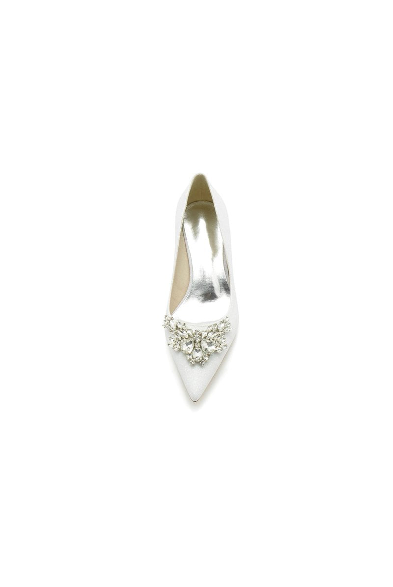 Pointed Toe Silver Wedding Shoes with Rhinestone - KissProm
