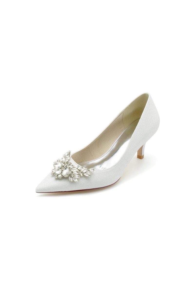 Pointed Toe Silver Wedding Shoes with Rhinestone - KissProm