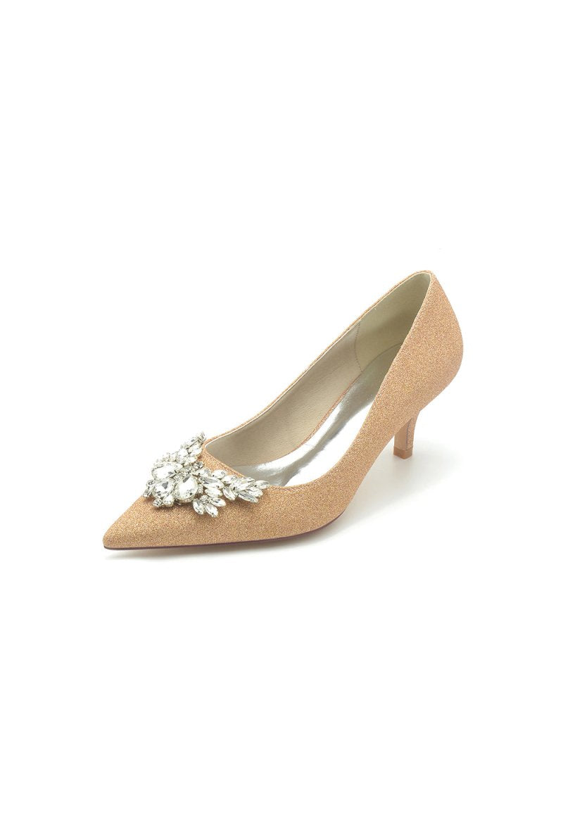 Pointed Toe Silver Wedding Shoes with Rhinestone - KissProm