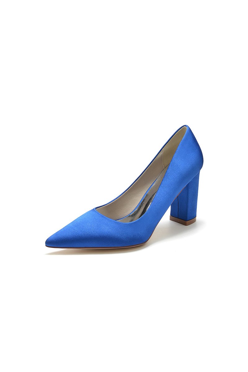 Pointed Toe Slip - on Satin Chunky Heels - KissProm