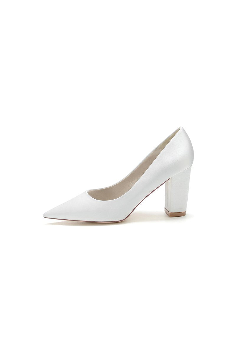 Pointed Toe Slip - on Satin Chunky Heels - KissProm
