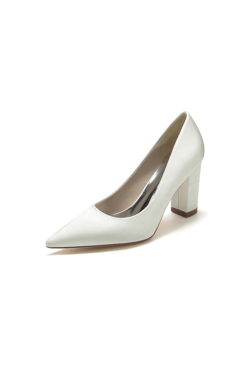 Pointed Toe Slip - on Satin Chunky Heels - KissProm