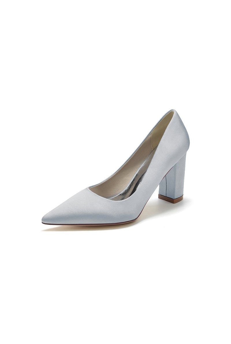Pointed Toe Slip - on Satin Chunky Heels - KissProm