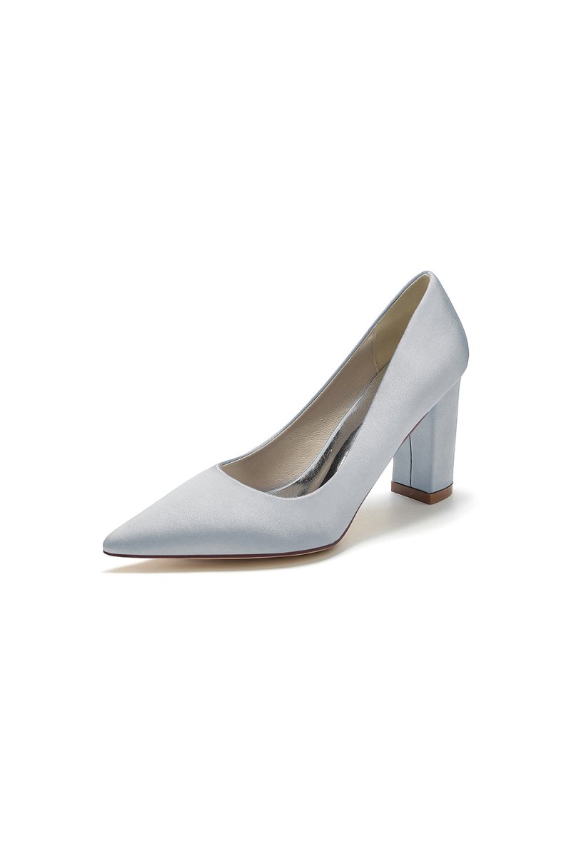Pointed Toe Slip - on Satin Chunky Heels - KissProm